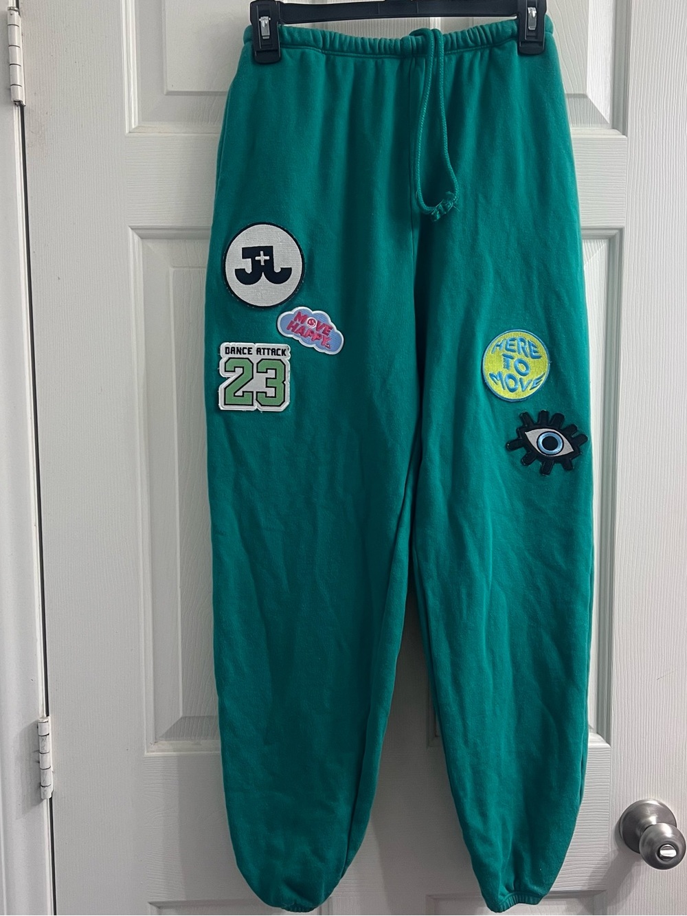 Jo+Jax Green Patch Dance Sweatpants Studio Warmup Joggers Studio Style Dancecore